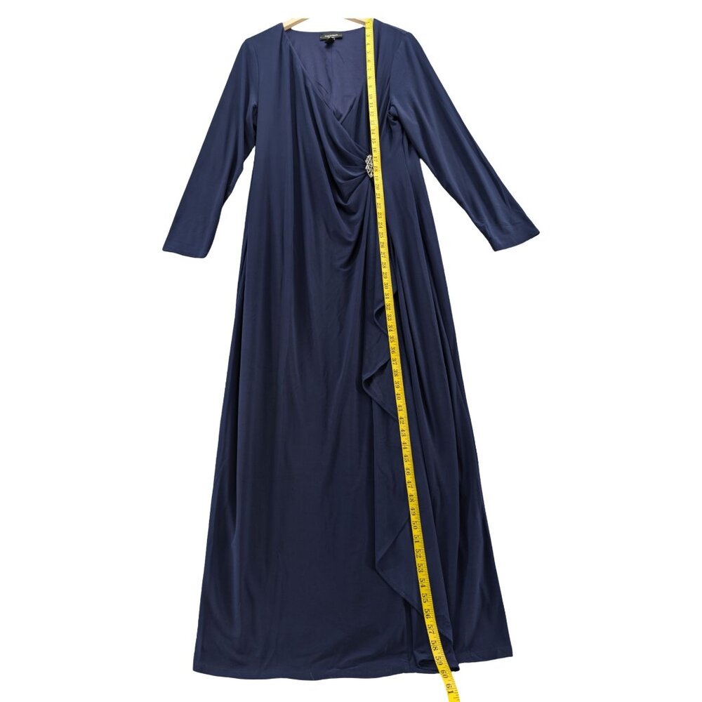 R&M Richards Gown Maxi Dress Blue Long Sleeve Front Slit Stretch Lined Size 16W - Picture 5 of 10